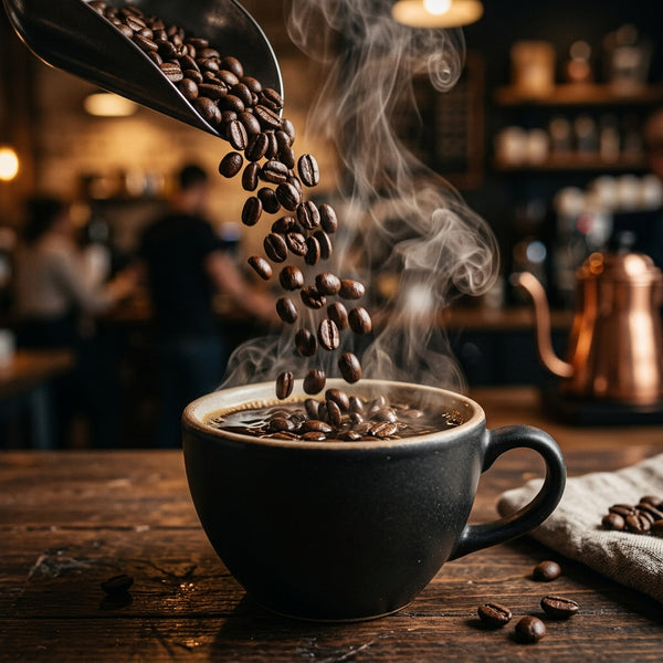 Coffee beans with warm amber lighting