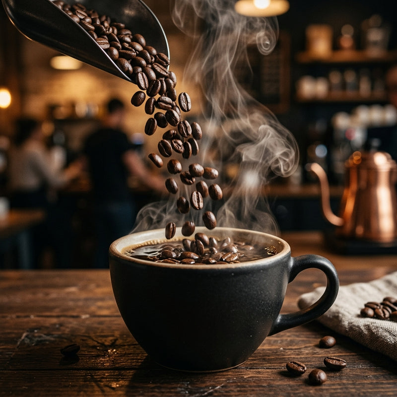 Coffee beans with warm amber lighting