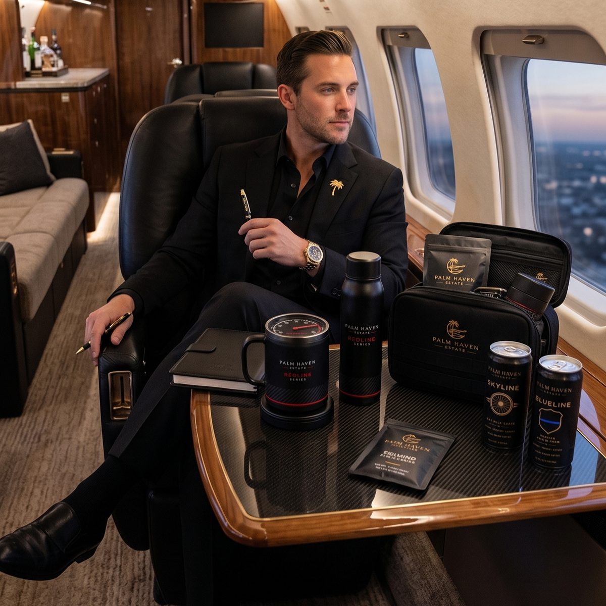 Airline captain with coffee - Palm Haven Estate